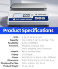 Pro Grade High Precision Lab Scale 6000g To 0.01g Digital Balance With 6 Kg Capacity LCD Display and specifications visible