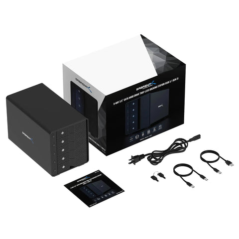 Heavy Duty 5 Bay Usb C Storage Dock Serving Up Lightning Fast 10Gbps Transfers For 3.5 Inch Drives with power and data cables.