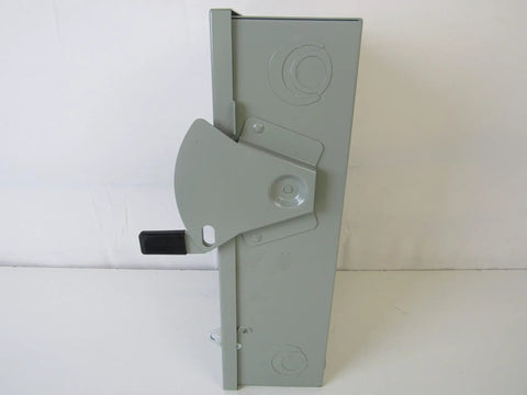 Side view of Rugged 240V Safety Switch 3PST 60 Amp AC Industrial Disconnect with handle for emergency shutoff.