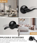 Matte Black Lever Door Handle Set With Keyed Entry For Front Door 3 Pack Vintage Style Door Handles Easy Install Lockset Durable Home Security Hardware Quick DIY Fit No Fuss installed in living room and bedroom settings