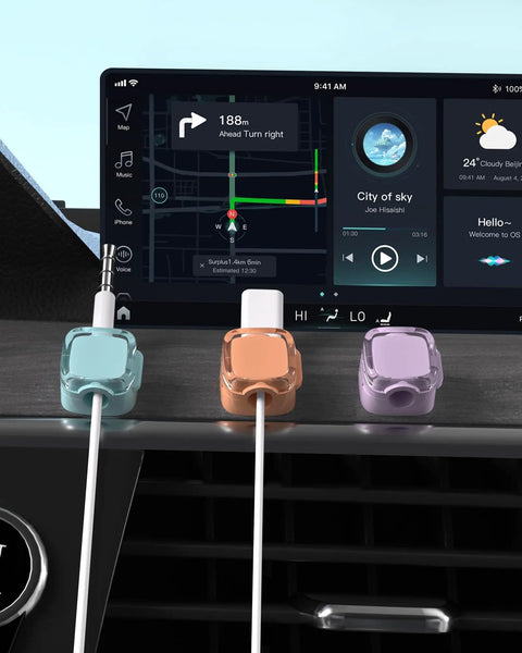 Magnetic Cable Clips And Adjustable Cord Holders for car, holding cables on dashboard, multicolor, neat cable routing organizer