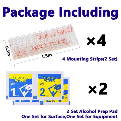 Rock Solid Transponder Mounting Strips For Windshield Toll Tags Heavy Duty Dual Lock Tape kit with four mounting strips and two prep wipes.