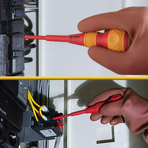 Pro Grade Insulated Ball Grip Screwdrivers Set Of Two With 150Mm Shafts And 6Mm Diameter VDE Certified for live electrical work
