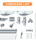 36x80 3 Lite Frosted Glass Bifold Closet Door Set With Hardware Kit components displayed on white background.