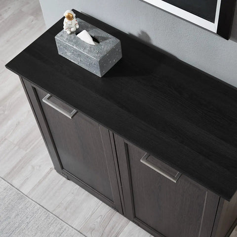 Top view of Tilt Out Trash Cabinet Wooden With Double Door 2x10 Gallons Capacity Espresso Finish And Black Top Panel Hidden Trash Can