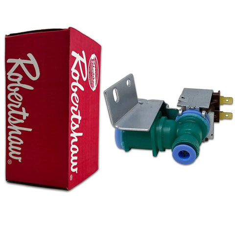 Replacement Workhorse Refrigerator Water Inlet Valve OEM Style IMV8100 Fits Amana Jenn Air Kenmore Maytag With Robertshaw Solenoid Valve W10342318 AP6017532 For Compatible Models, shown with packaging