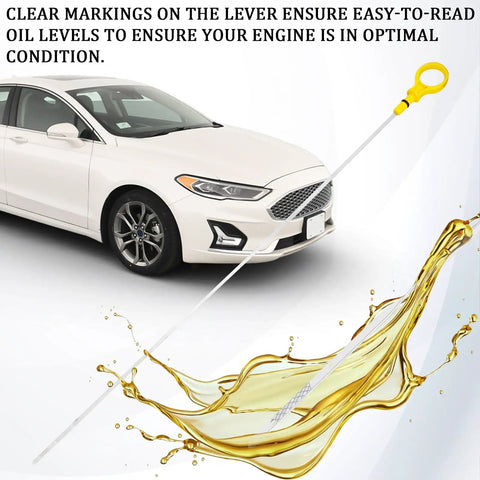 Oil Dip Stick For Quick Engine Oil Level Check With Easy Pull Ring, Stainless Steel Replacement Gauge near white car.