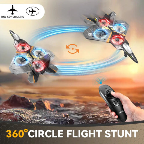 Foam Remote Control Airplane With Light For Kids And Grownups 360 Degree Flip Fighter Jet performing air stunt.