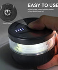 Hand pressing button on Magnetic Wireless Beacon Light With USB C Rechargeable LED Strobe For Trucks And Work Rigs Amber Emergency Flash Light