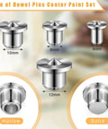 DIY Friendly 32 Piece Dowel Pin Center Point Kit For Woodworking Solid And Hollow Dowel Centers And Transfer Plugs Includes 1/4 5/16 3/8 1/2 Inch Pins 6 8 10 12 Mm For Quick Fits And Precise Alignment in various sizes on display.