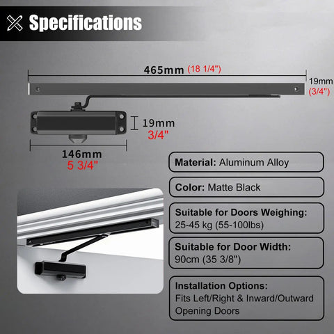 Matte Black Automatic Door Closer No Slam With Adjustable Speed Hydraulic Hinge Specifications