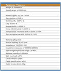 Technical specifications table for torque sensor, showing range of 0-50000 Nm, alloy steel material, and performance parameters.