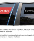 Side view of Honda Civic 10th-gen sedan with six-piece glossy black vinyl pillar-post window trim decals installed.