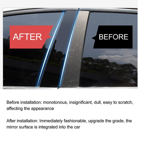 Side view of Honda Civic 10th-gen sedan with six-piece glossy black vinyl pillar-post window trim decals installed.