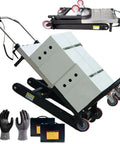 Heavy Duty Electric Stair Climbing Dolly With 850 Watt Brushless Motor And Rugged Track Design handles boxes for easy transport.