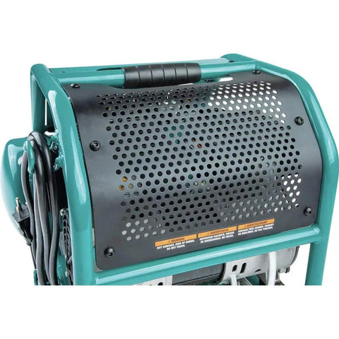 Built Tough One Point Five Horsepower Three Gallon Oil Free Electric Air Compressor Featuring Sixty Decibel Quiet Operation and durable roll cage top view.