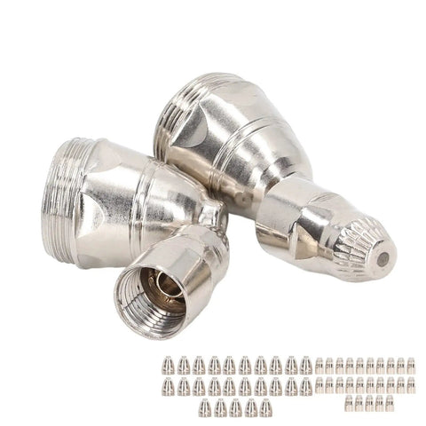 Heavy Duty 50 Piece Plasma Cutting Torch Consumable Kit With Copper Nozzles And Electrodes, featuring multiple copper nozzles.