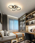 34W Dimmable LED Ceiling Light With Four Ring Black Flush Mount 3000K To 6000K Color Temp Remote Control 2720 Lumens