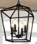 Black Farmhouse Chandelier 4 Light Ceiling Fixture With Height Adjustable Flexible Chain perfect for dining room, showcasing vintage design.