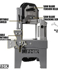 10 Amp Variable Speed Metal Band Saw With Large Workbench, 5 Inch Cutting Capacity And Adjustable Speed, front view with features labeled