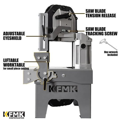 10 Amp Variable Speed Metal Band Saw With Large Workbench, 5 Inch Cutting Capacity And Adjustable Speed, front view with features labeled