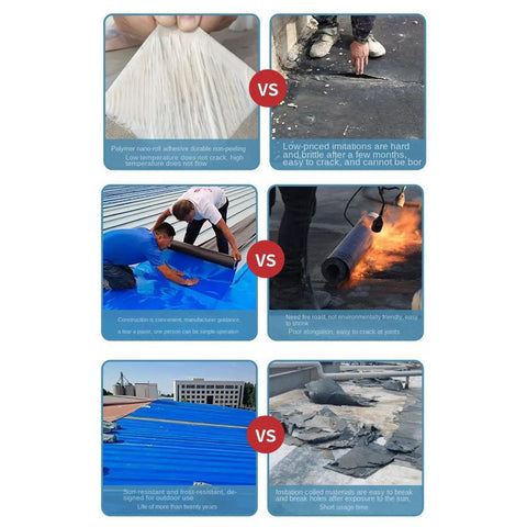 Comparative image of Heavy Duty Roofing Underlayment Tape vs. low-cost alternatives showing durability and application differences.