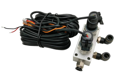 Dual Air Gauge Control Kit With Digital Paddle Switch For Air Suspension And Independent Air Pressure Sensor Control Dash Mount Blue Built For Tough Truck Use Easy Install And Reliable Performance, showing wiring and manifold components.