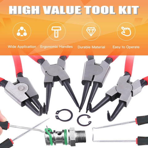 Heavy Duty Snap Ring Pliers Set 8 Piece 9 Inch Internal External Circlip Pliers With Hook Tools For DIY Automotive Ring Removal