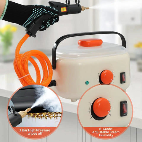 Powerful 2500W Portable Handheld Steam Cleaner With 1500ml Tank, high-pressure nozzle and controls, cream finish