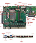 Built Different 1U Industrial Mini PC With Intel Core i3-13100 And Eight 2.5Gb LAN Ports circuit board layout with detailed connectors and ports.