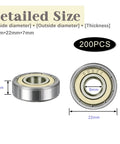 608ZZ Dope Ball Bearing Kit, 200 Pieces, Deep Groove Carbon Steel Bearings 8x22x7mm, 8mm bore 22mm outer 7mm thick