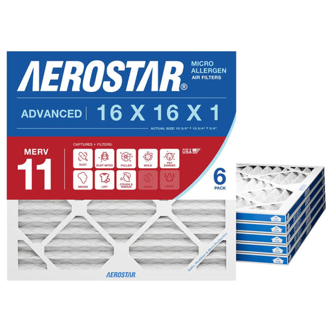 Six Pack 16 By 16 By 1 Inch MERV 11 Air Filter For HVAC And Furnace With Actual Size 15.75 By 15.75 By 0.75 Inches To Beef Up Indoor Air Quality