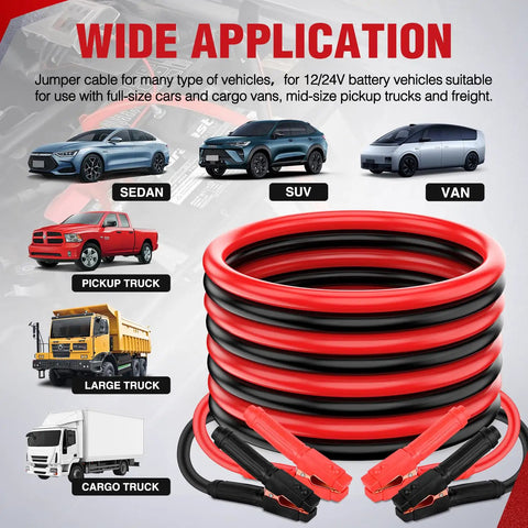 Heavy Duty 1 Gauge Car Battery Jumper Cables 25 Ft 900 Amp Auto Jump Starter Lead Built Like A Tank for sedans, SUVs, and vans.