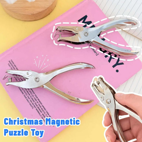 Compact Single Hole Punch Metal Circle Punch For Scrapbooking And Office Use, displayed on pink notebook, 6mm and 3mm holes