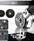 Plate Cutter Drill Attachment For Metal Sheets Upgraded 2024, close-up of cutting blade on metal sheet with drill compatibility diagrams.