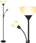 Tall Torchiere Floor Lamp With Adjustable Reading Light, 71-Inch Tall Pole, 3-Way Switch, Black Plastic Lampshade, Dual E26 Base