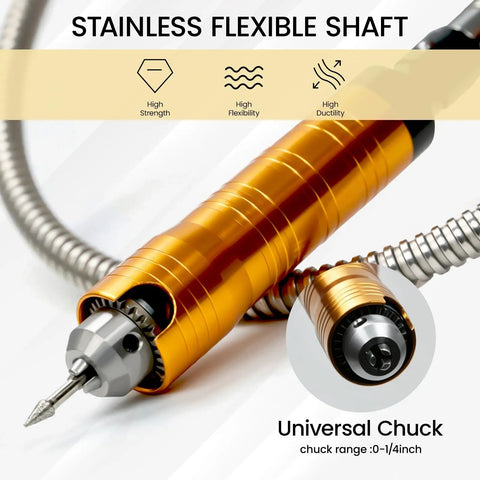 Stainless steel shaft and universal chuck of Beast 1200W Flex Shaft Rotary Tool With 30000 RPM Variable Speed, 46 Piece Accessory Kit