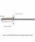 Industrial Grade Aluminum Blind Rivets Kit, 20 Pcs, Five Sixteenth Inch 8mm Aluminum Grip Rivets With Steel Mandrel, side view