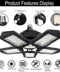 Deformable LED Garage Light 160W 16000 Lumens Five Adjustable Heads Lighting Fixture with 180 Degree Coverage features