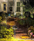 Go To Low Voltage G4 LED Path Lights For Outdoor Landscape Lighting In Oil Rubbed Bronze with warm white glow illuminating path