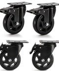 Four Inch Heavy Duty Swivel Plate Caster Wheels With Brake And 360 Degree Dual Locking For Cart Furniture And Workbench No Noise PVC Wheel Set Of 4 Each Wheel Supports 250 Lbs Total 1000 Lbs Load Capacity