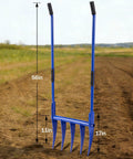 Heavy Duty Broadfork 56 Inch Garden Tool With Unbreakable Build And Five 11 Inch Cambered Tines, Ergonomic Handles, Blue Finish