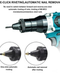 Cordless Automatic Rivet Gun With 26V Battery Brushless Electric Blind Rivet Nut Tool Kit Portable Rivet Nut Kit For Aluminum Iron Steel Lightweight No Fuss Easy One Hand Operation For Fast Clean Assembly On The Go, close-up nozzle