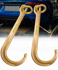 2 Pack 15 Inch J Hooks With Coupling Link For Tow And Recovery Yellow Zinc Plated J Tow Hooks in use behind a car