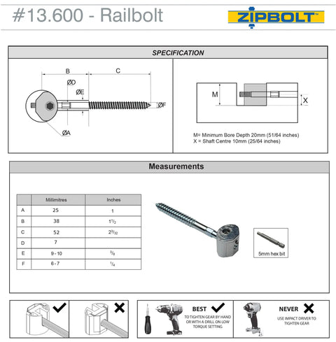 UT Railbolt Gear Driven Handrail Connector For Staircase Fittings And Newels, Quick DIY Friendly Pro Grade Durable Install For New Construction And Remodels, Fast Easy Sturdy Handrail Assembly