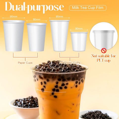 Clear Cup Sealing Film Set Two Rolls Fits Cup Sealing Machines 90 To 105 Mm Seals For 16oz PP Plastic Cups About 3200 Cups Per Roll