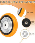 Rock Solid Heavy Duty Industrial Caster Wheel Replacement featuring eight inch rolling thru axle design and five eighth inch mounting bore view with PVC tread and metal bearings.