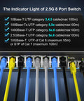 Back view of 18 Port 10G 2.5G Ethernet Switch with connected cables and indicator lights, unmanaged plug and play desktop network switch