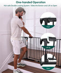 One-handed operation of Heavy Duty Rock Solid Extra Wide Baby Gate With Foldable Metal Panels and Oversized Walk Through Door.
