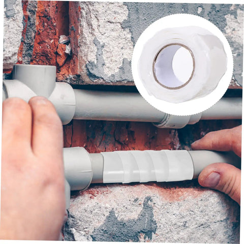 Close-up of Two-Pack Flexible Seal Tape For Plumbing Repairs, Self-Adhesive Rubberized Silicone Sealant Tape applied on pipes